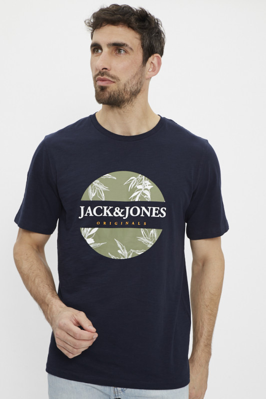 T-shirt bleu avec logo floqué sur le devant