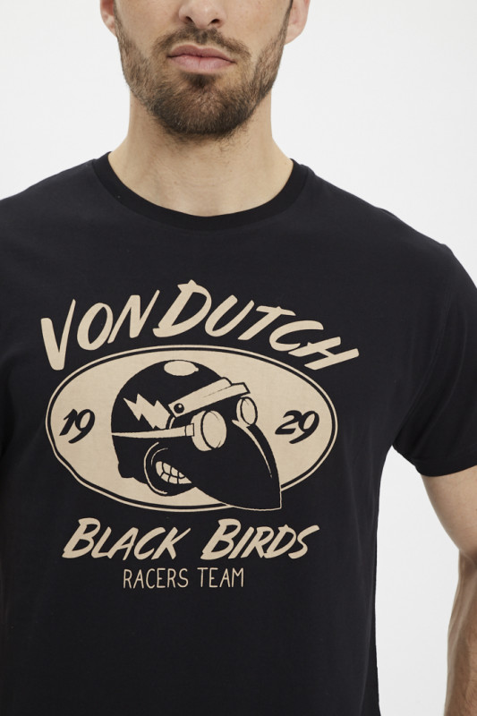 T-shirt noir col rond en coton