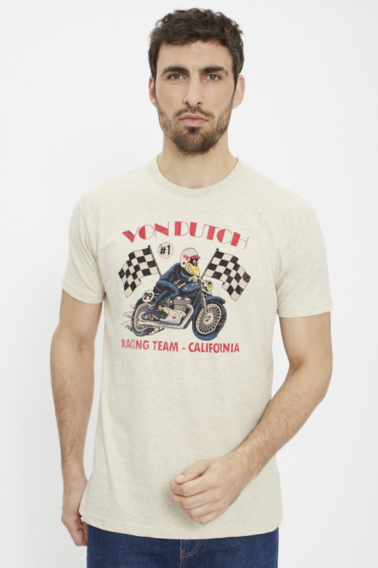 T-shirt col rond beige chiné