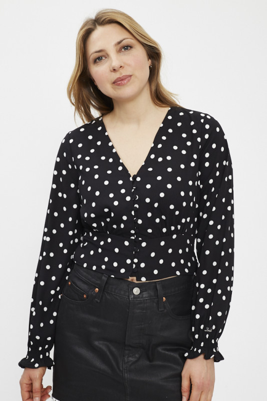 Chemise noire à pois blancs