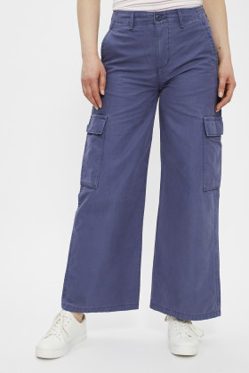 Baggy cargo ample bleu femme
