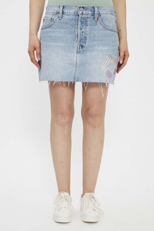 Jupe icon bleu denim délavé pour femme