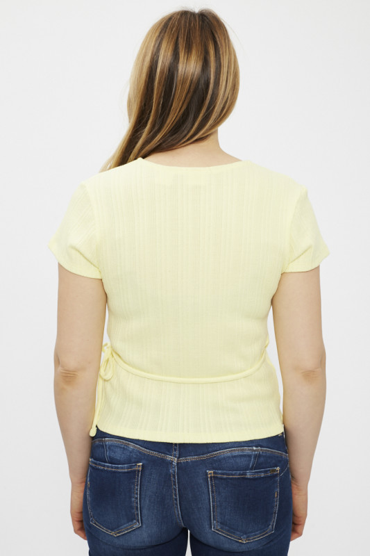 Cache-coeur en pointelle jaune femme