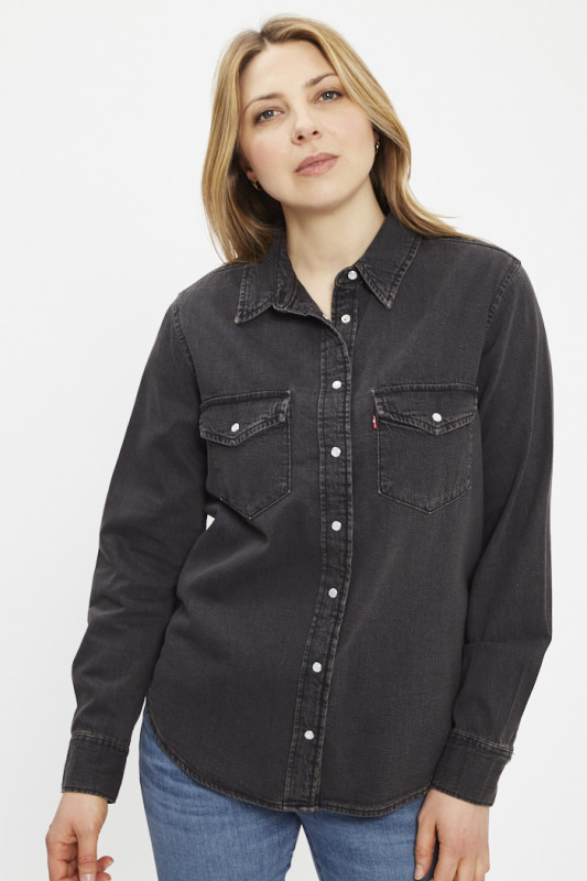 Chemise inconic western noir délavée femme