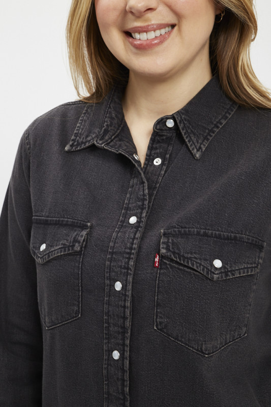 Chemise inconic western noir délavée 100% coton