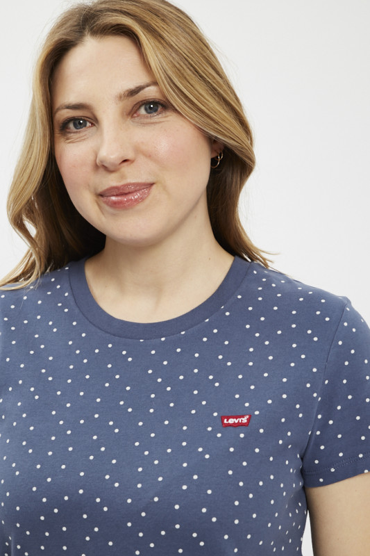 T-shirt Perfect bleu indigo à pois en coton 