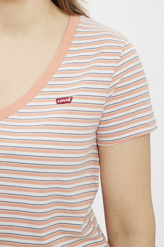 T-shirt Perfect à rayures orange corail et indigo en coton