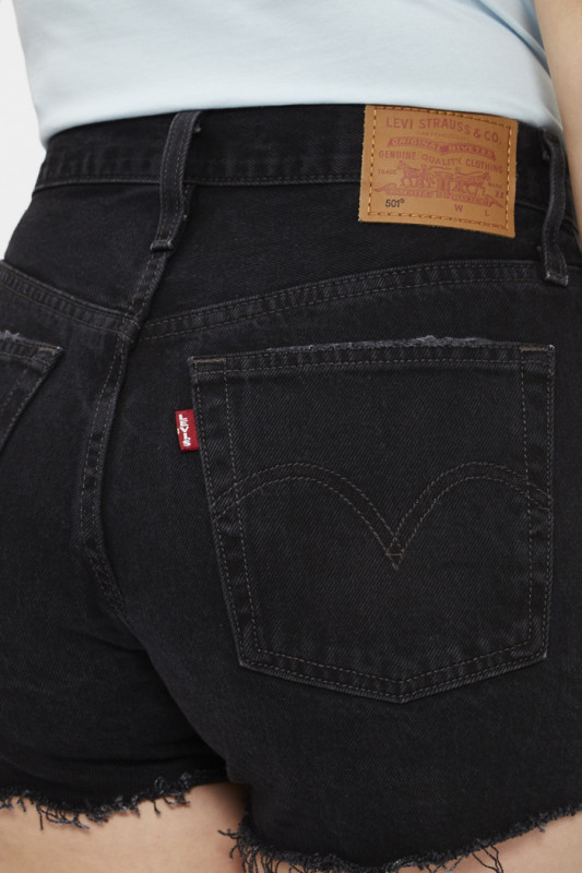 Short 501 Original noir délavé effet usé taille haute