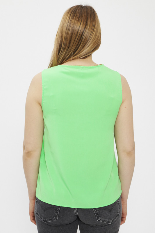top vert sans manches col V femme