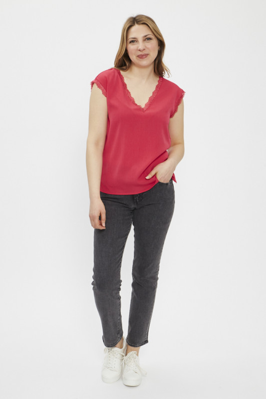 Top col V magenta taille standard