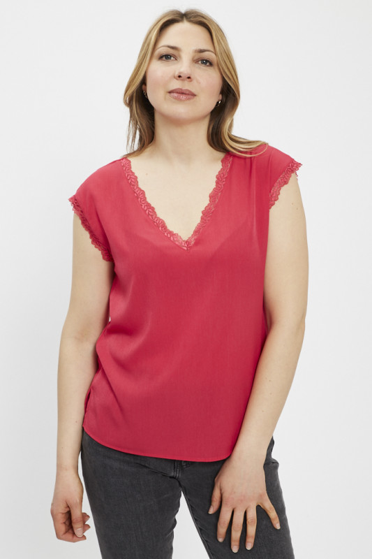 Top col V magenta femme