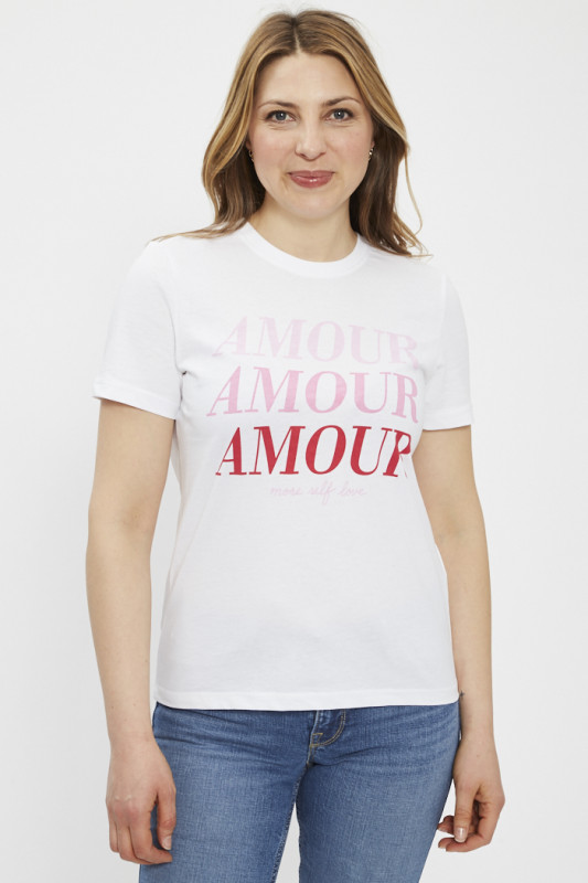 T-shirt blanc Amour manches courtes femme