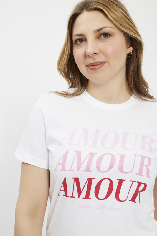 T-shirt blanc Amour manches courtes en coton