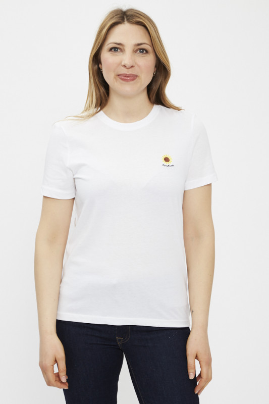 T-shirt blanc brodé Tournesol femme