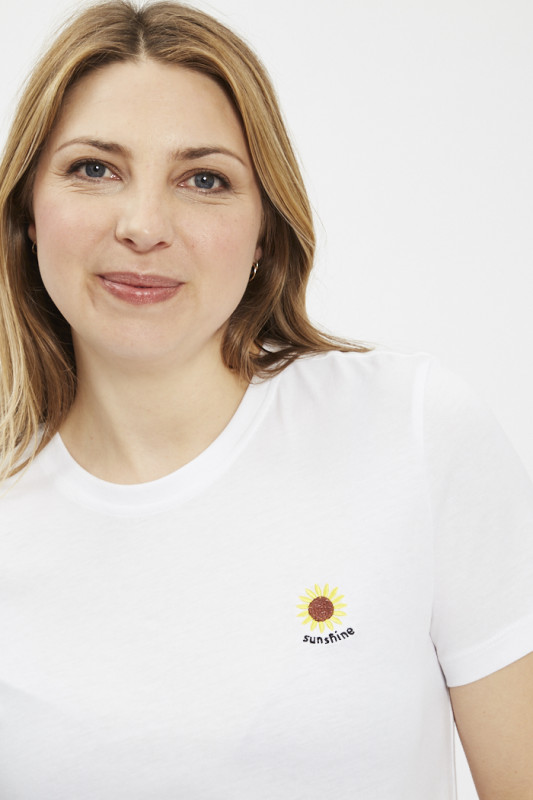 T-shirt blanc brodé Tournesol en coton