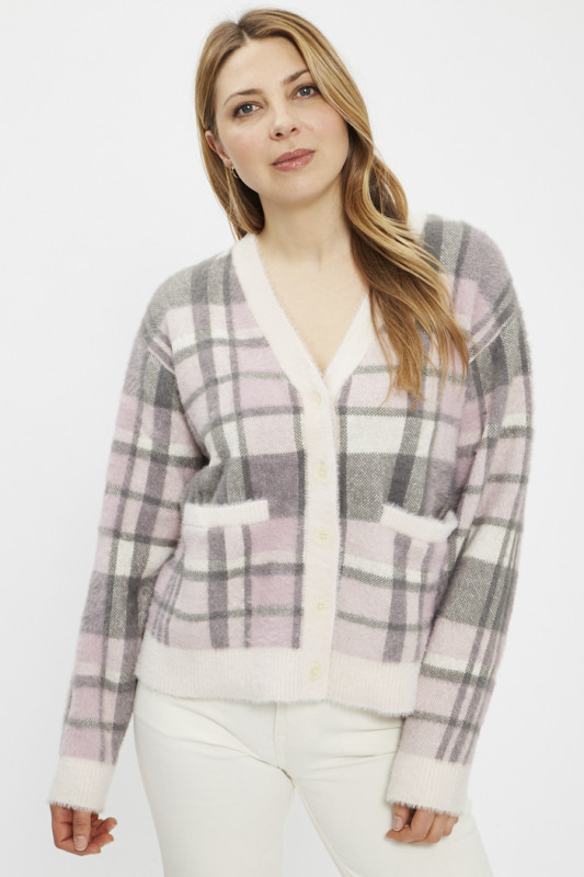 Gilet à carreaux rose fille