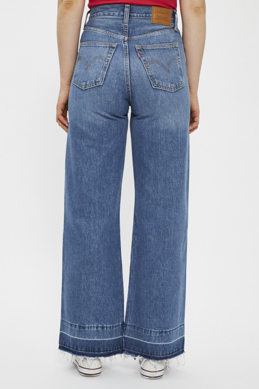 Jeans ribcage wide leg délavé en coton