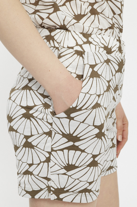 Short marron et blanc à motifs fleurs femme