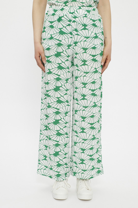 Pantalon fluide Palazzo vert et blanc