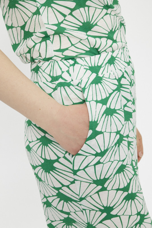 Pantalon fluide Palazzo vert et blanc femme