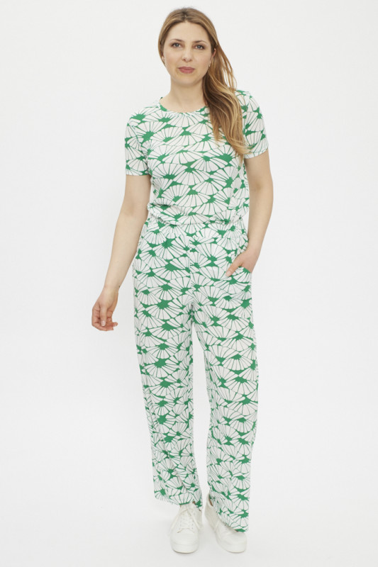 Pantalon fluide Palazzo vert et blanc femme JDY