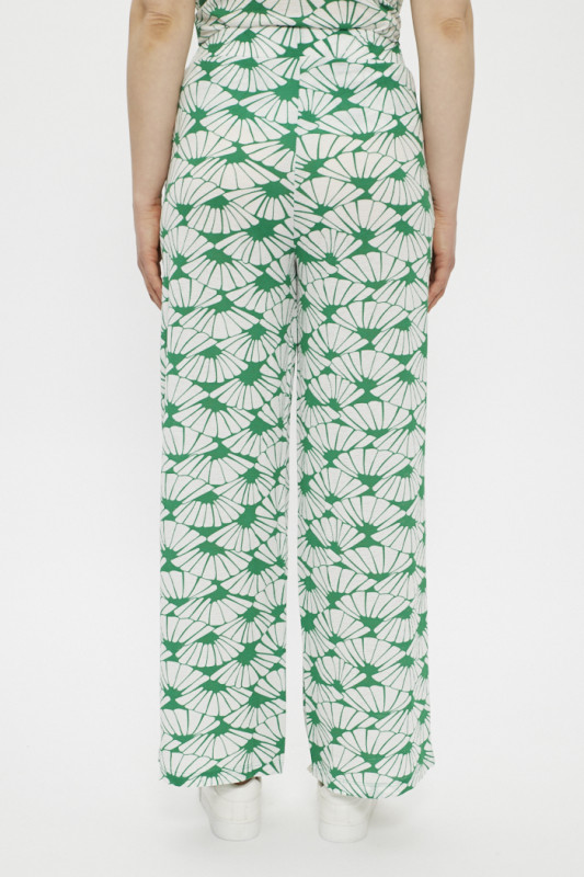 Pantalon fluide Palazzo vert et blanc femme été