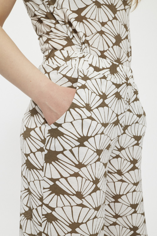 Pantalon fluide Palazzo marron et blanc femme