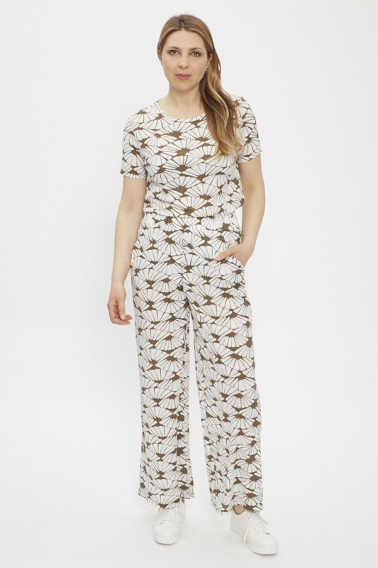 Pantalon fluide Palazzo marron et blanc femme JDY