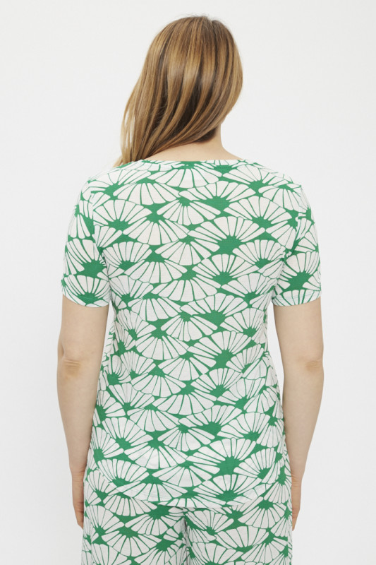 Top vert et blanc à motifs fleurs