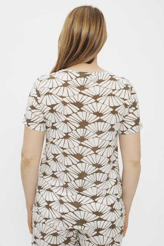 Top marron et blanc à motifs fleurs