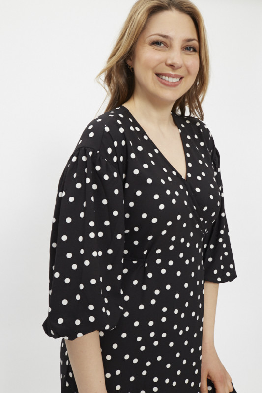 Robe portefeuille Brielle noire à pois blancs femme