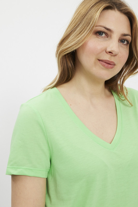 T-shirt col V vert anis femme Only