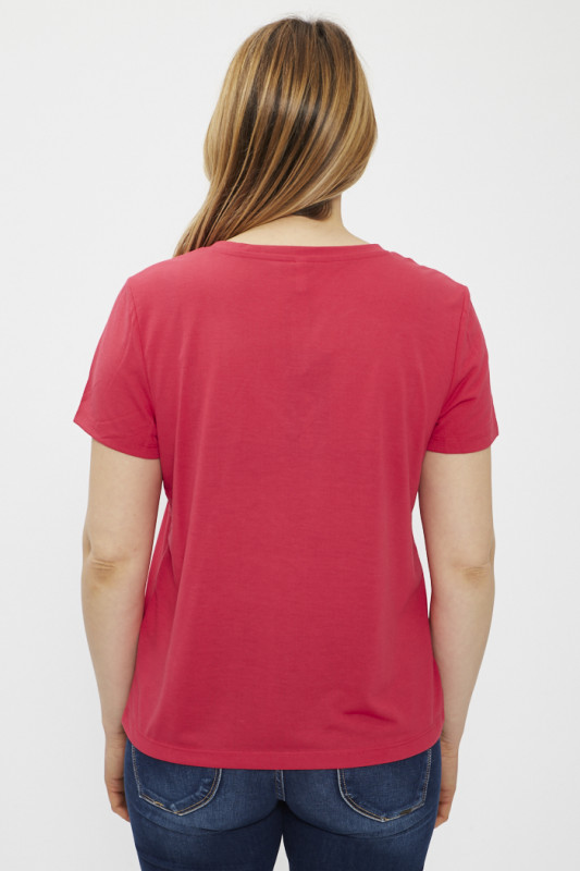 T-shirt col V magenta femme
