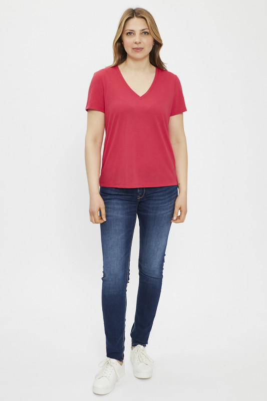 T-shirt col V magenta femme Only