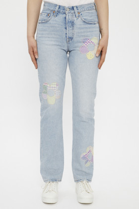 Jeans 501 délavé avec empiècemens tissus