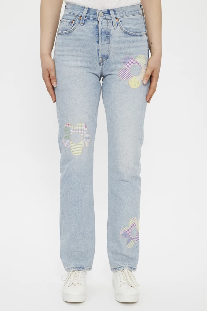 Jeans 501 délavé avec empiècements tissus femme Levi's Destock Jeans