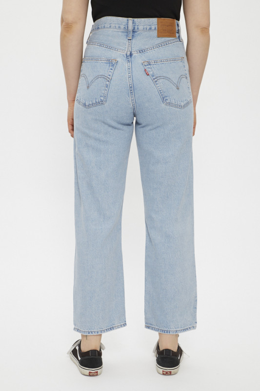 Jeans ribcage bleu indigo délavé en coton