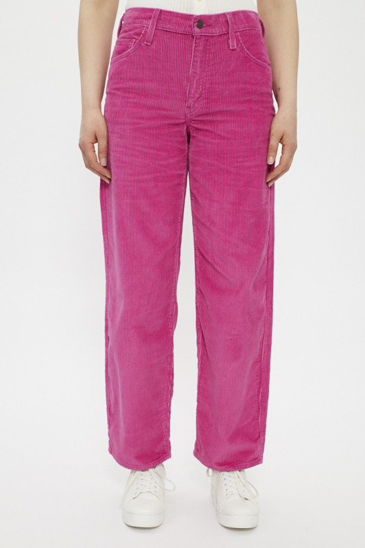Jeans baggy dad en velours rose  femme