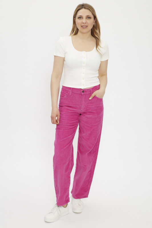 Jeans baggy dad en velours rose  en coton