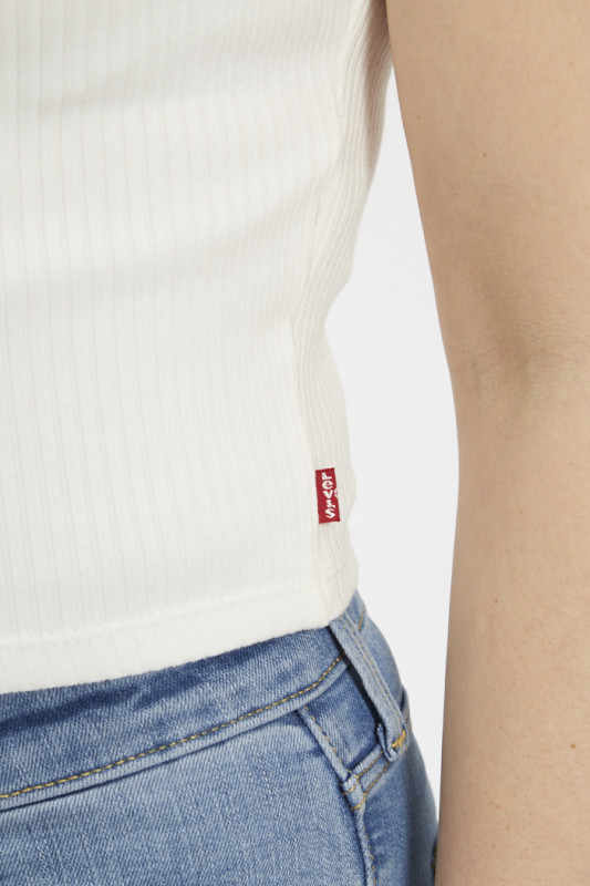 Top slim blanc à manches courtes femme