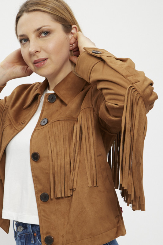 Veste à franges vintage marron femme