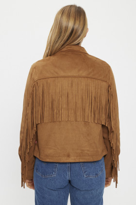 Veste à franges vintage marron imitation suèdine