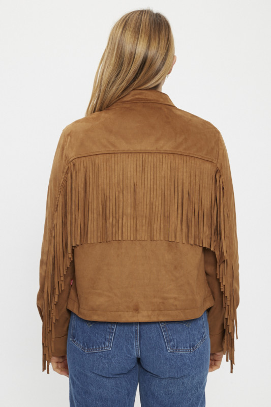 Veste à franges vintage marron imitation suèdine