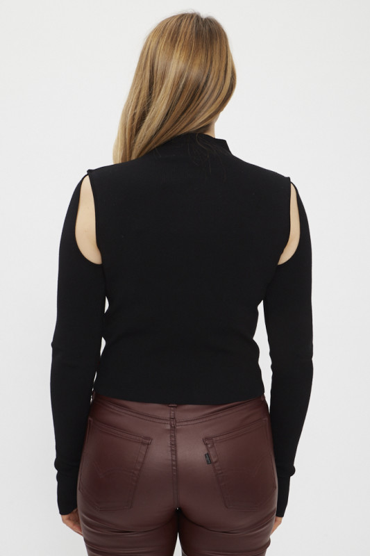 Pull Jupiter caviar noir manches amovibles coupe ajustée