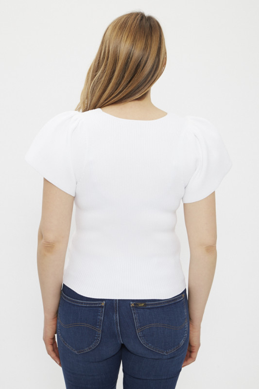 Top blanc manches bouffantes taille standard