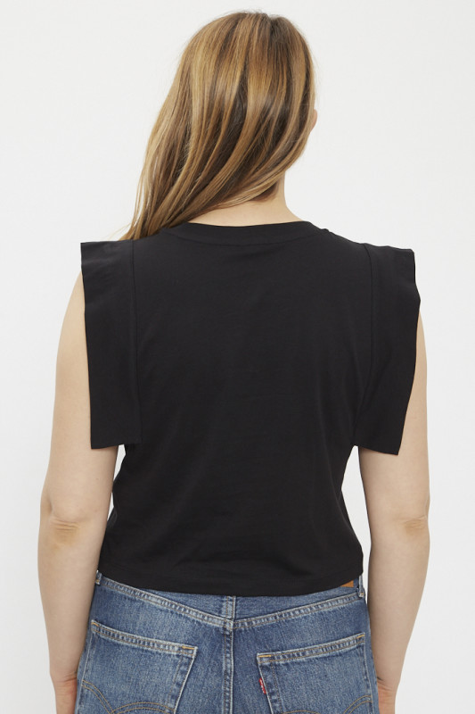 T-shirt fantaisie noir sans manches coupe standard