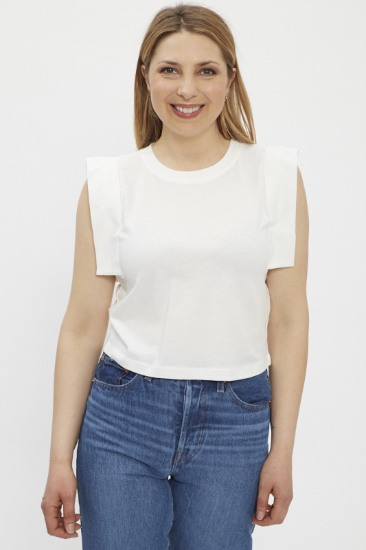 T-shirt fantaisie blanc sans manches femme