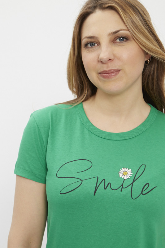 T-shirt vert motif Smile femme
