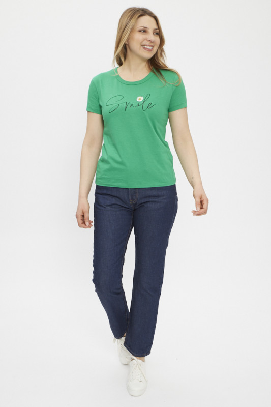 T-shirt vert motif Smile femme JDY