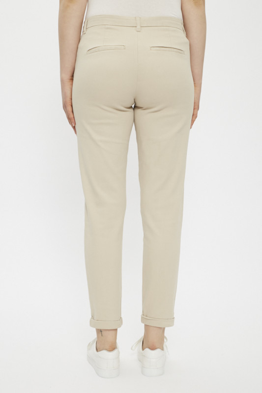Pantalon chino beige en coton mélangé coupe droite